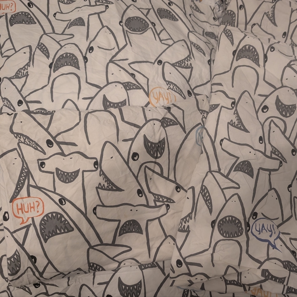 Pottery Barn Kids Shane Shark Print Full Sheet Set Used